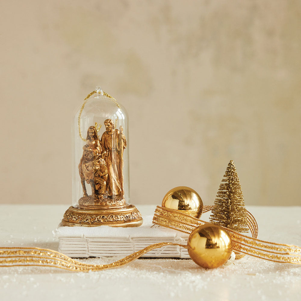 Resin Cloche Holy Family Ornament w/LED Light (batt. incl.)
