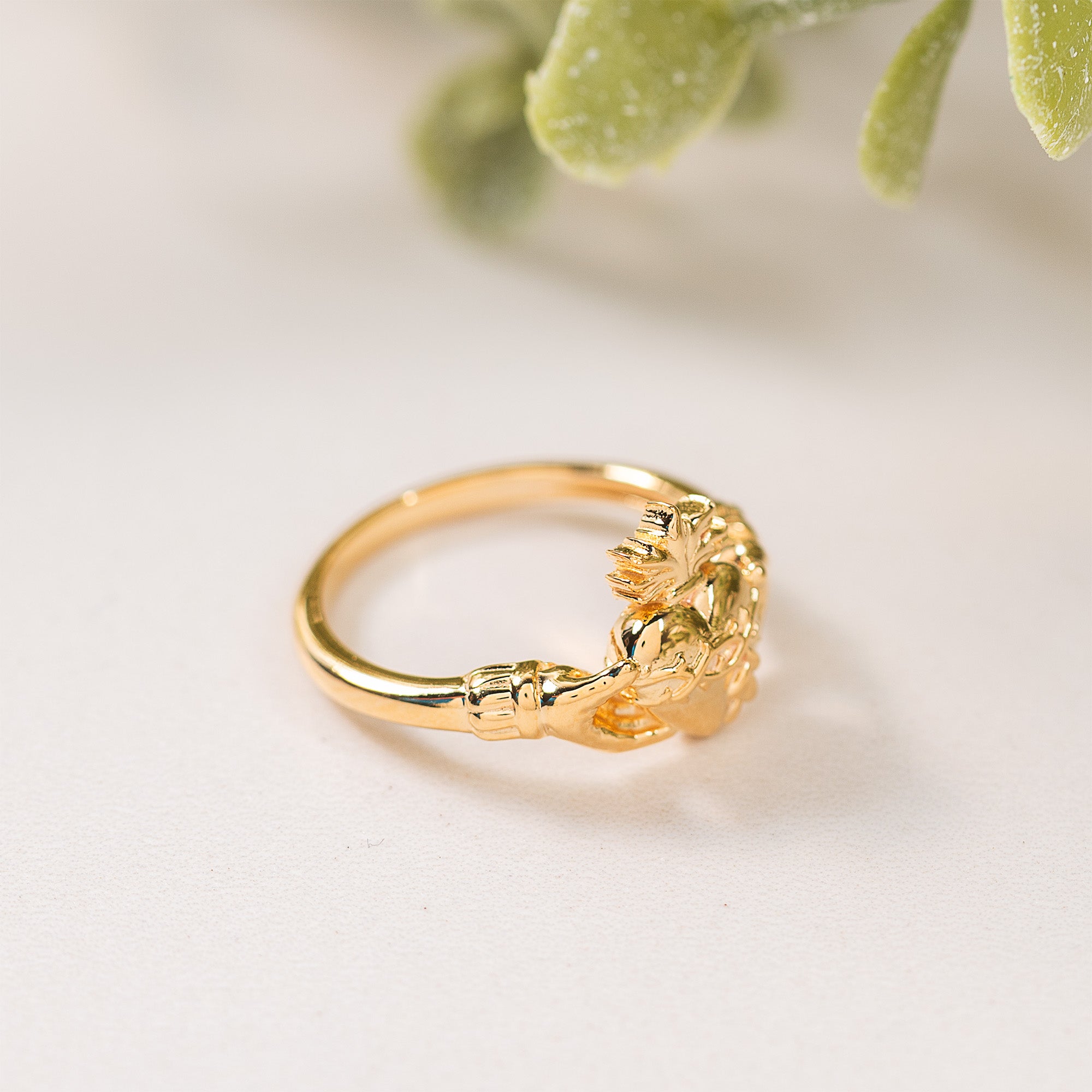 Gold Over Sterling Sacred Heart Claddagh Ring