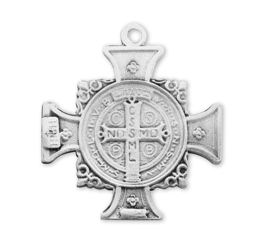 Sterling Saint Benedict Cross & Jubilee Medal Necklace