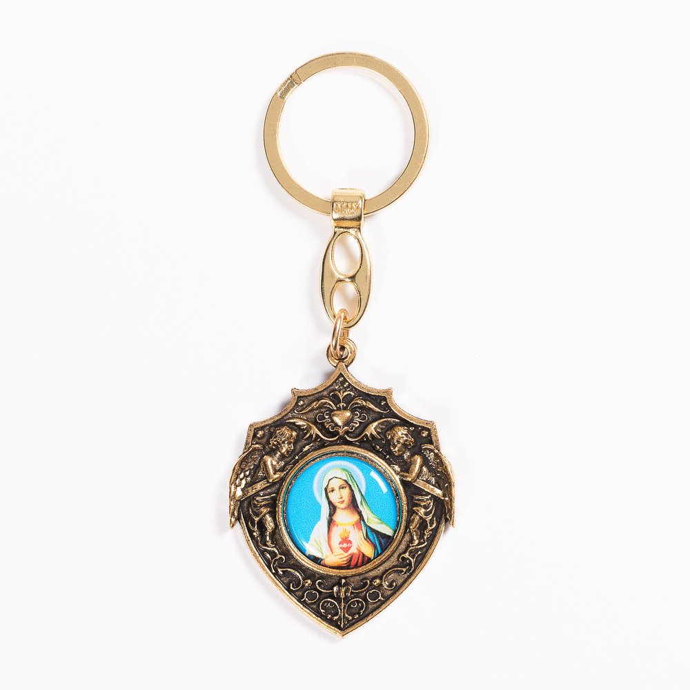 Gold Immaculate Heart with Angels Key Ring