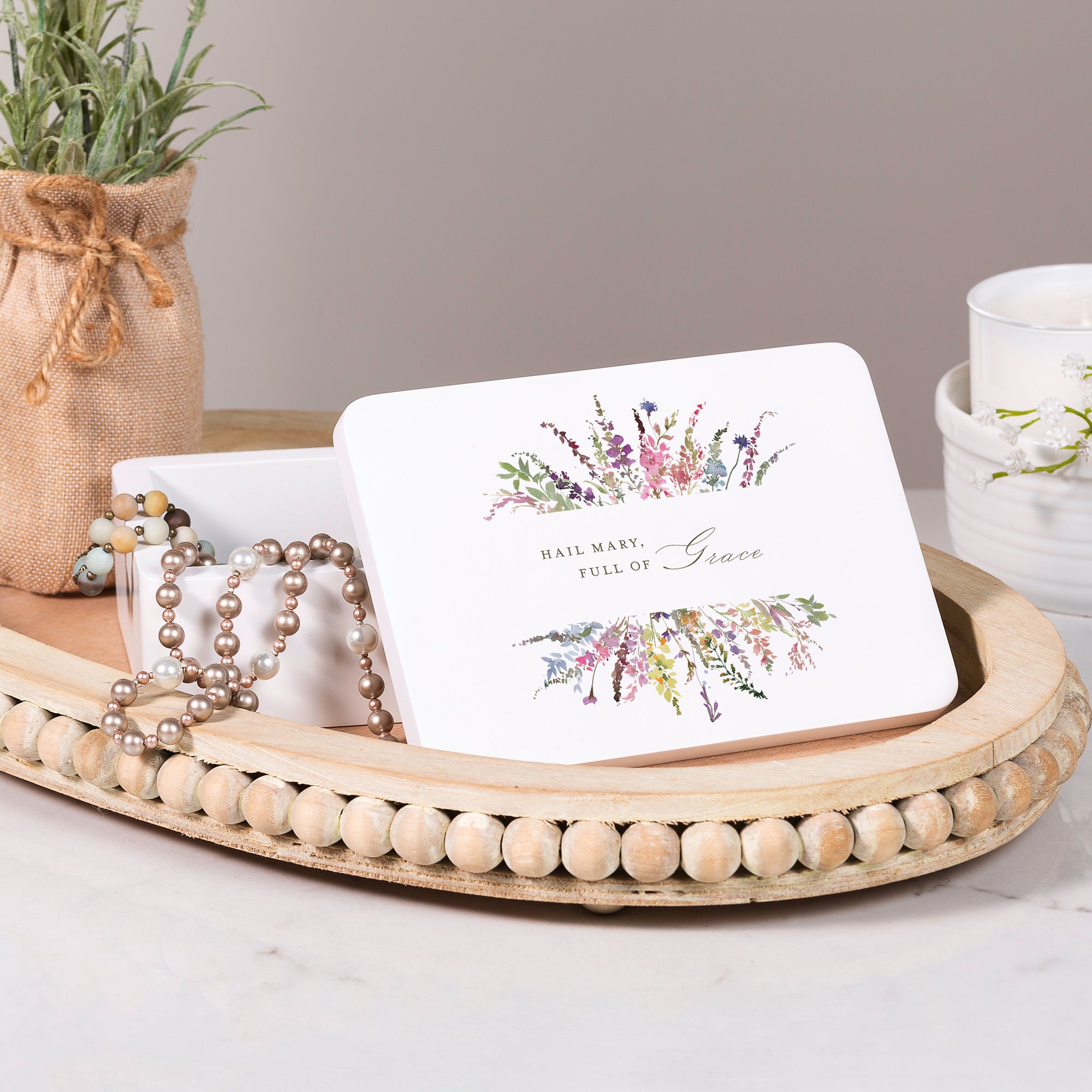 Hail Mary Floral Rosary Keepsake Box