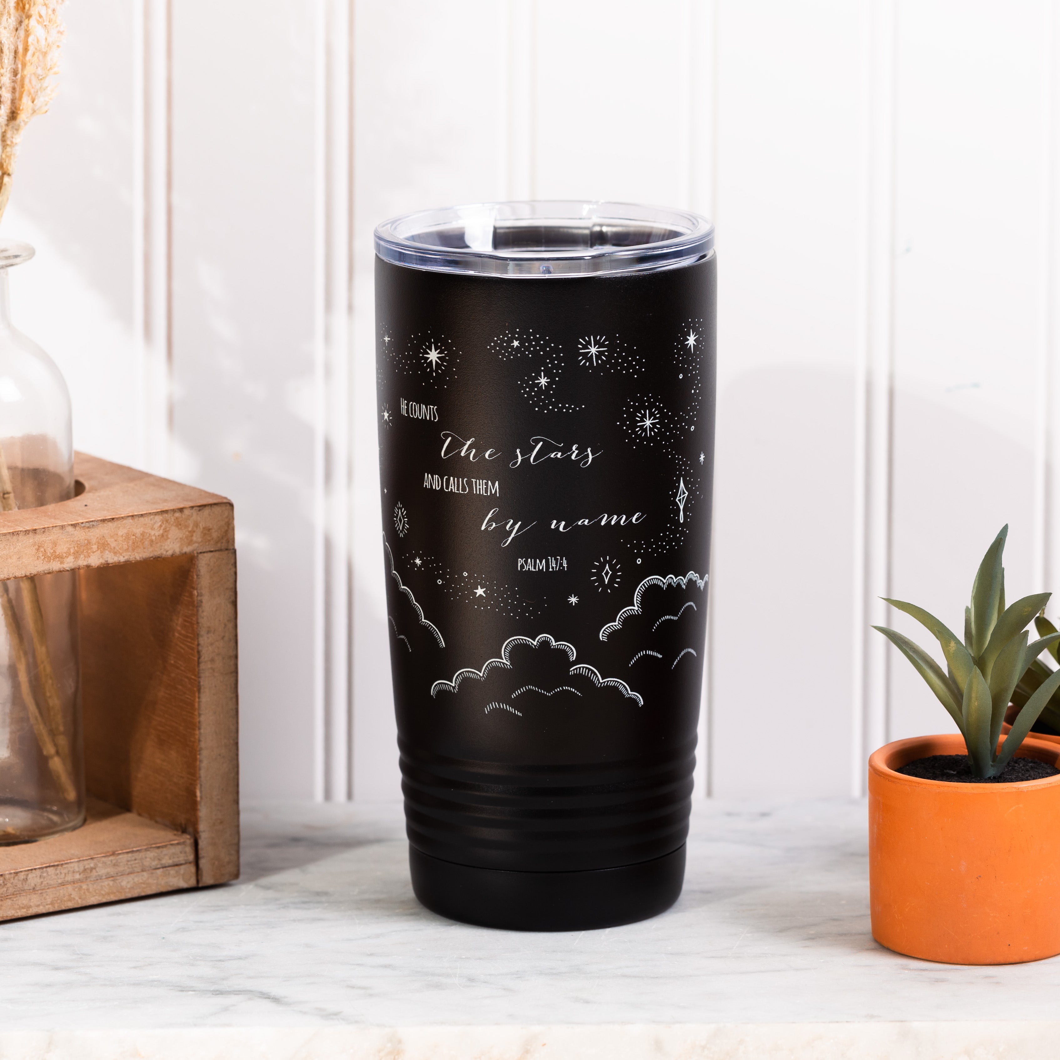 He Counts The Stars Black 20oz Insulated Tumbler