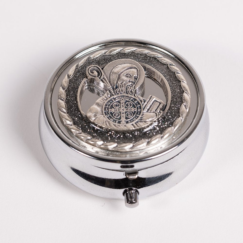 Italian Silver Glass St. Benedict Rosary & St. Benedict Rosary Box Set
