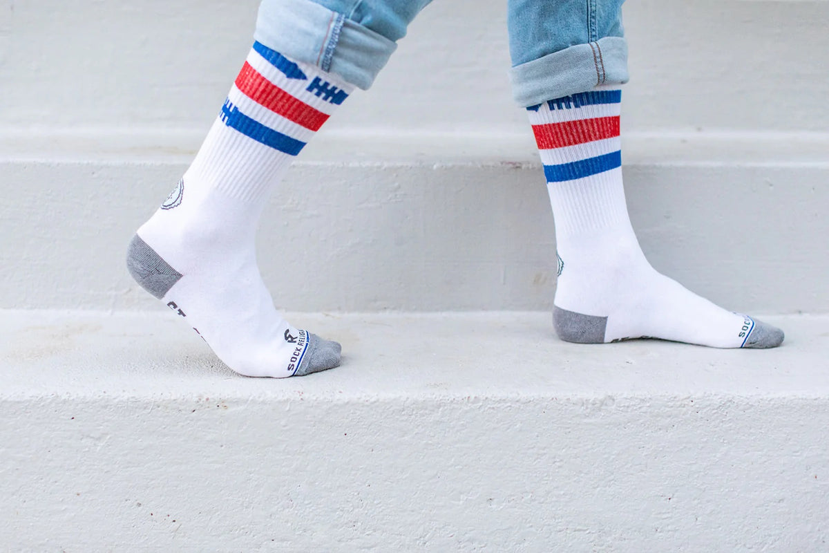 Patron of Athletes Striped Adult Crew Socks