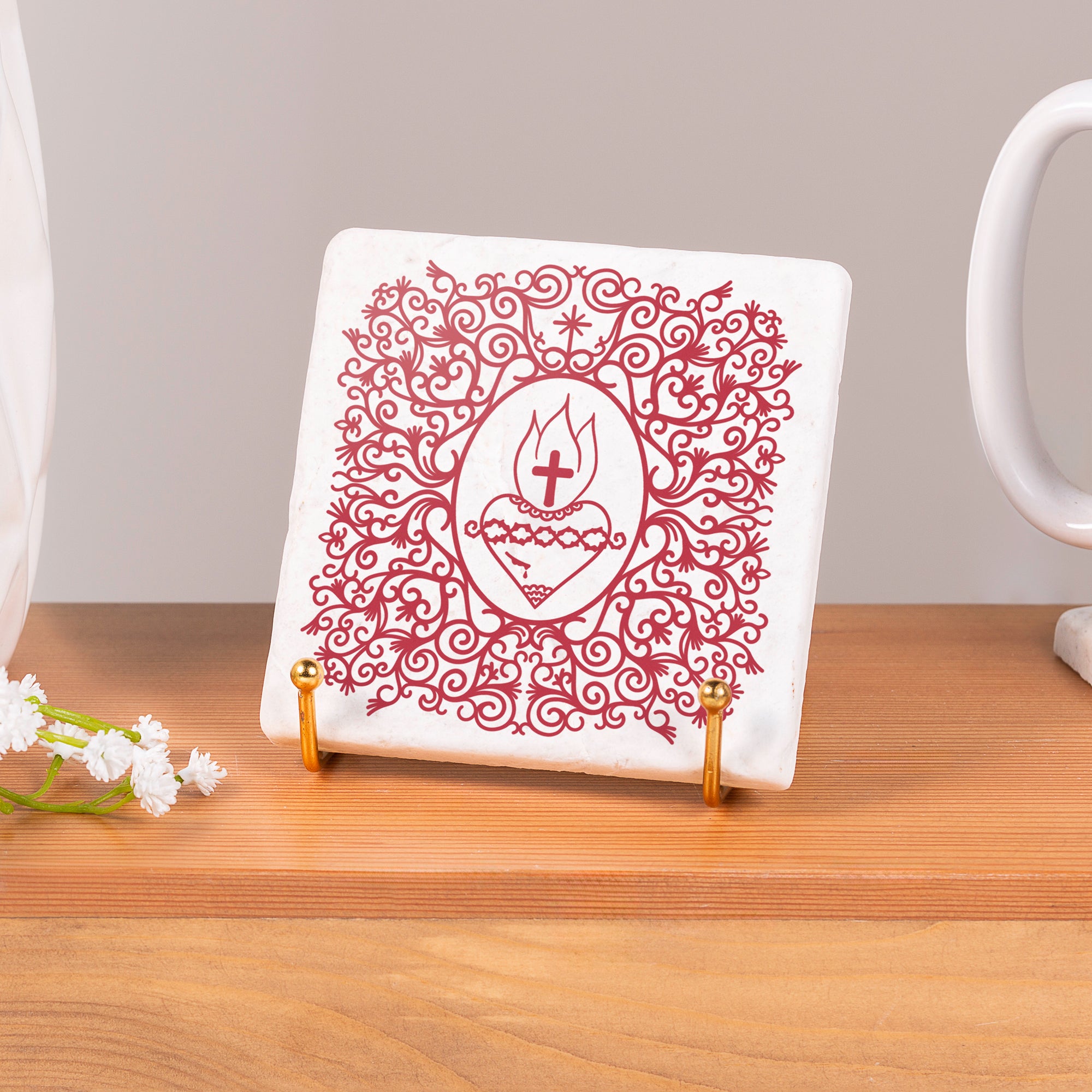 Sacred Heart Filigree Stone Coaster