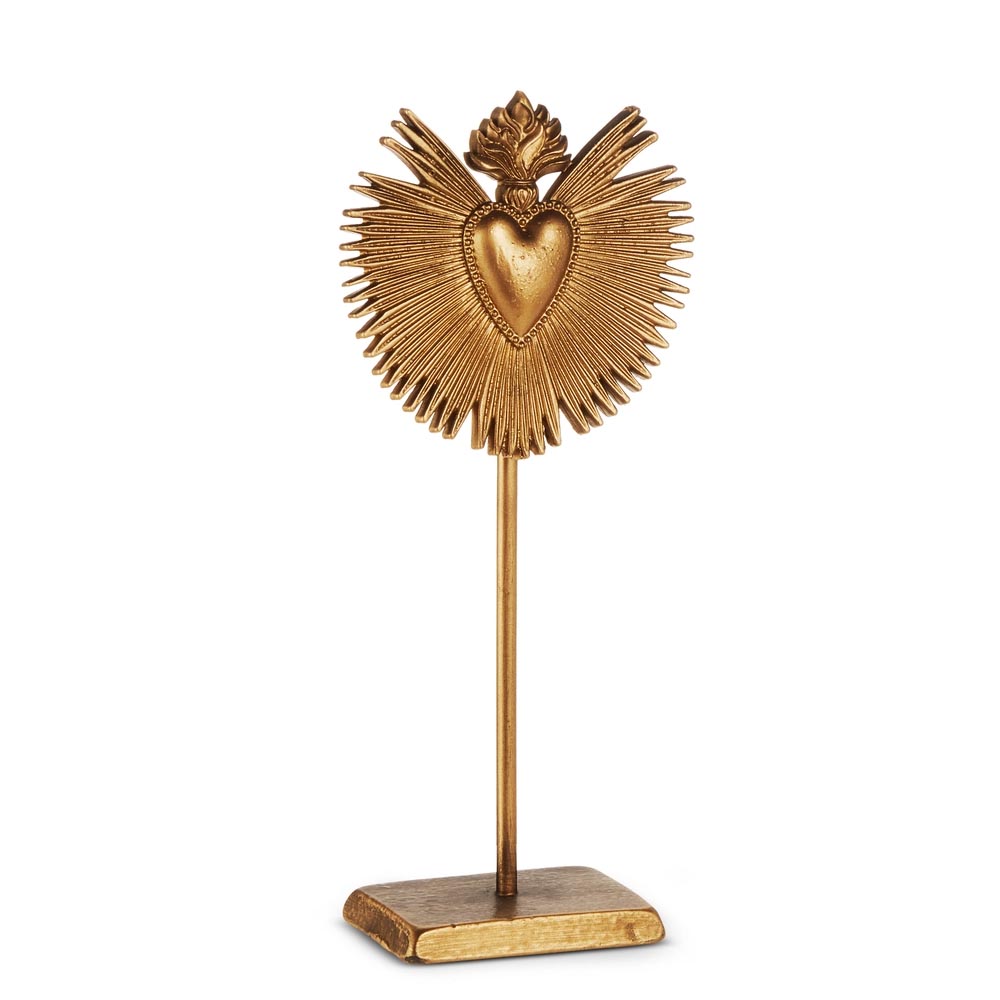 Antique Gold Sacred Heart On Stand - 10"