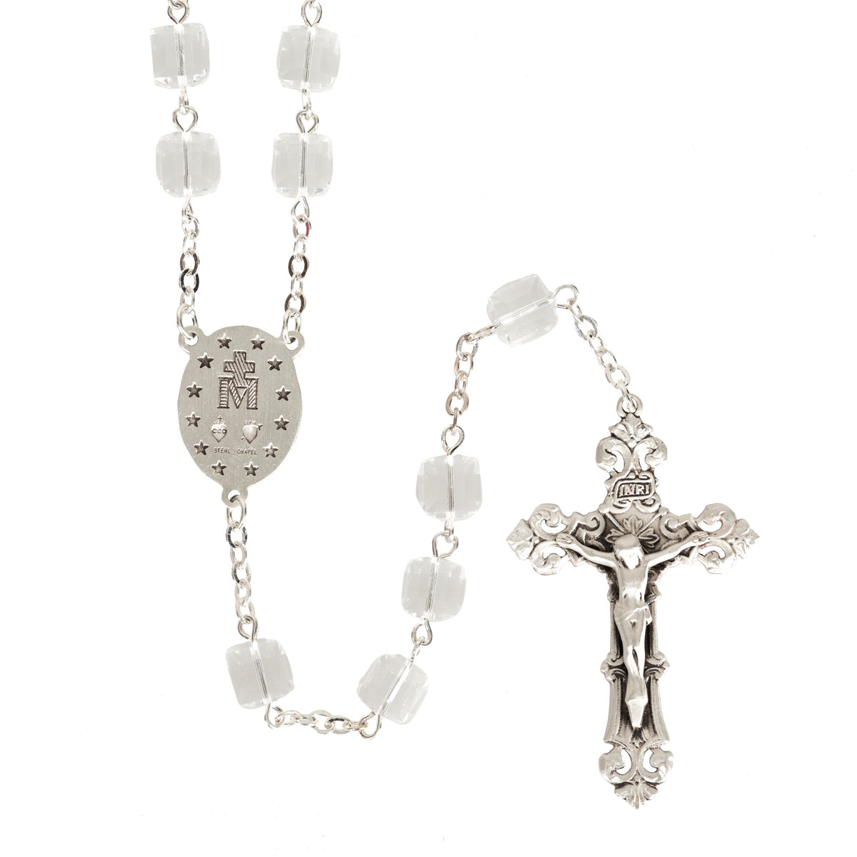Swarovski Iridescent Cube and Sterling Rosary