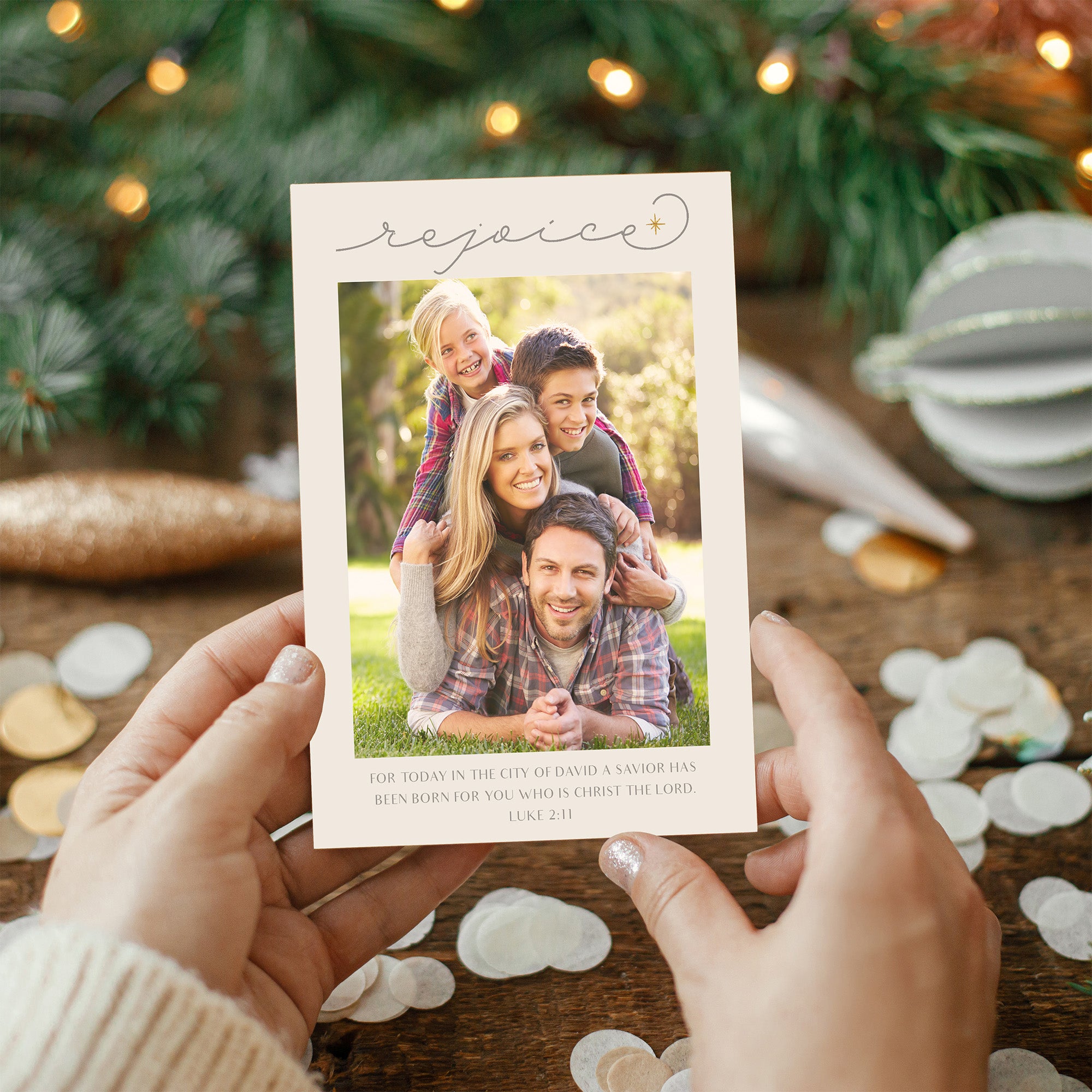 Personalized Rejoice Photo Christmas Cards