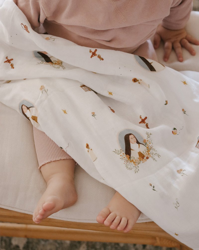 Be A Heart - St. Therese Muslin Swaddle Baby Blanket