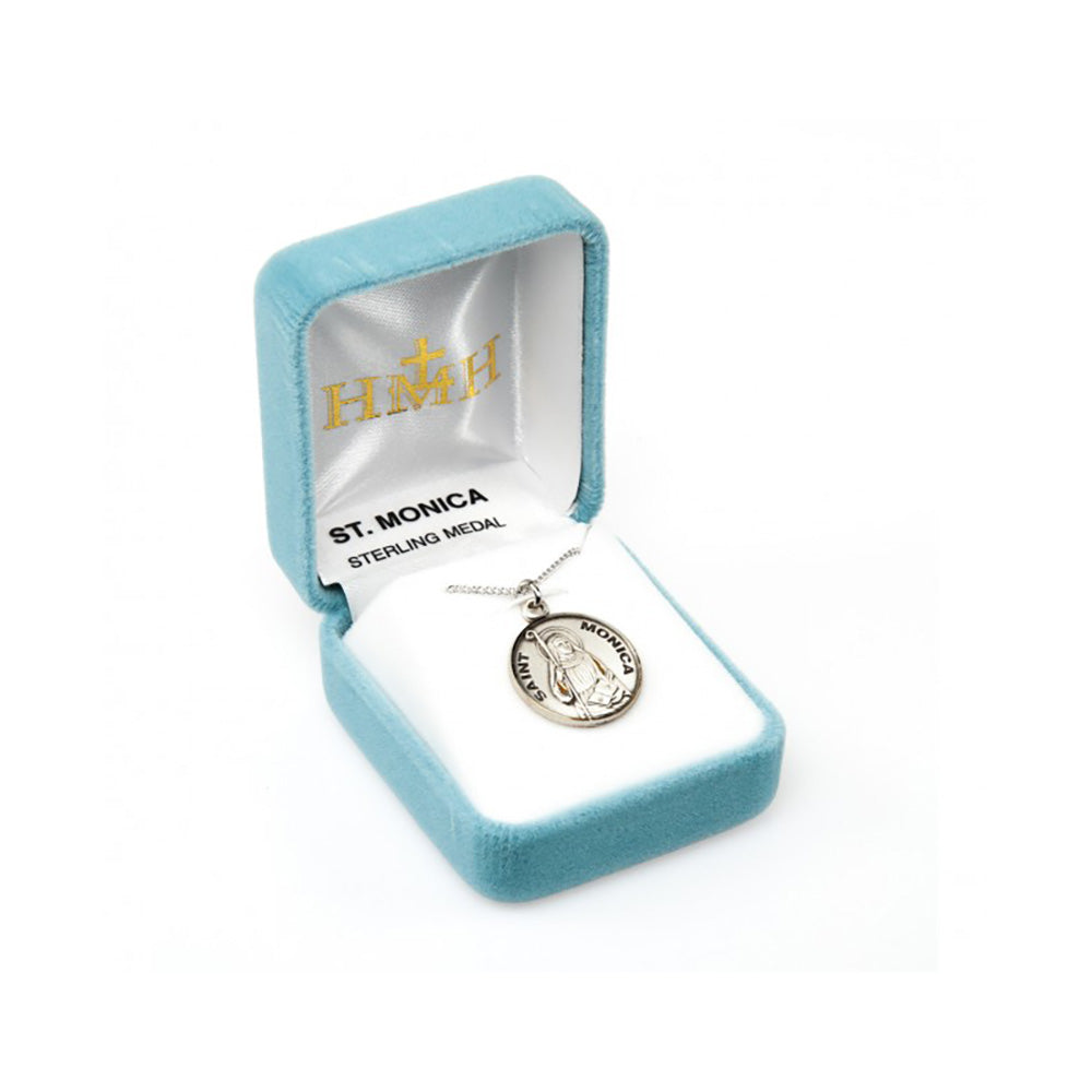 Round Sterling Silver St. Monica Medal Necklace - 20"