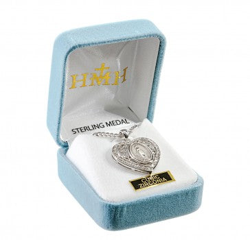 Sterling Heart & Cubic Zirconia Miraculous Medal Necklace