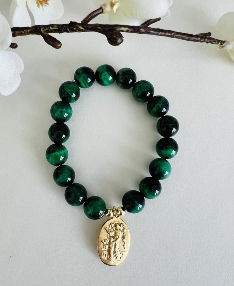 St. Michael Green Cat's Eye Bracelet