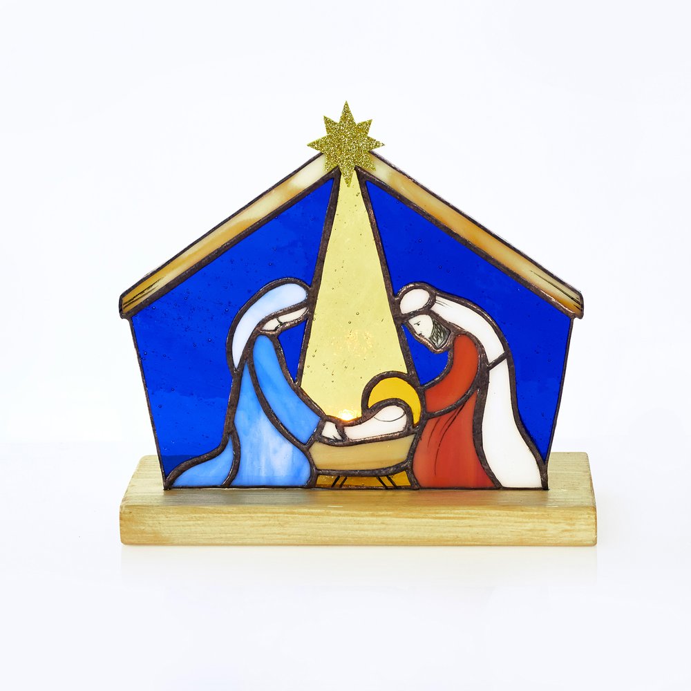 Handcrafted Stained Glass Holy Family Nativity Scene