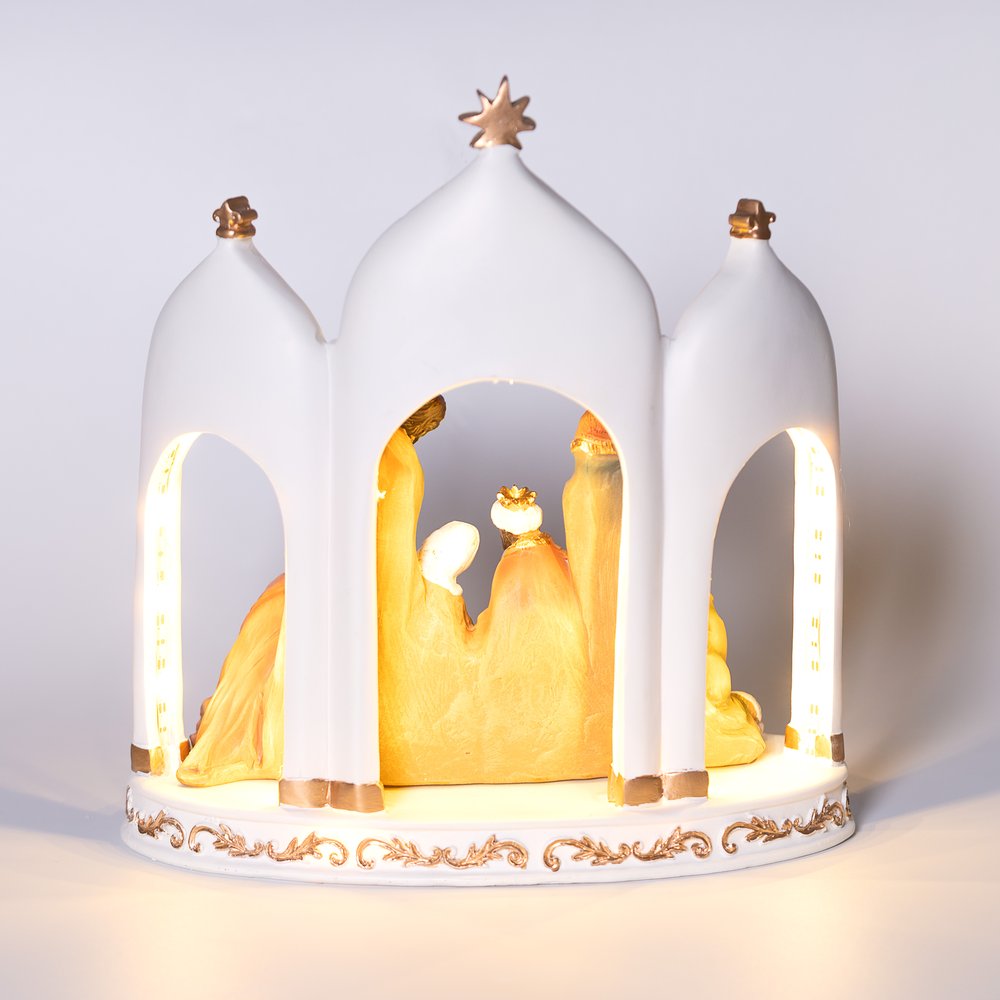 LED Lighted One-Piece Nativity Beneath Arches - 12" (H)
