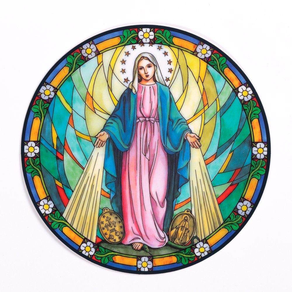 Stained Glass Look Our Lady of Grace Static Sticker