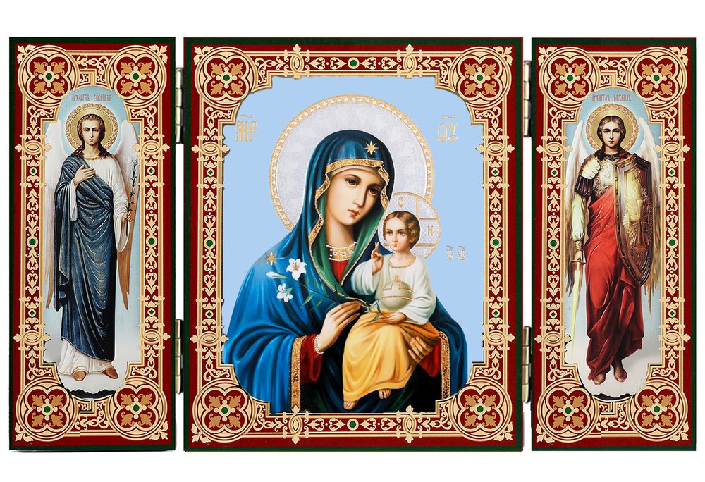 Ukrainian Madonna & Child with St. Michael & Gabriel Triptych