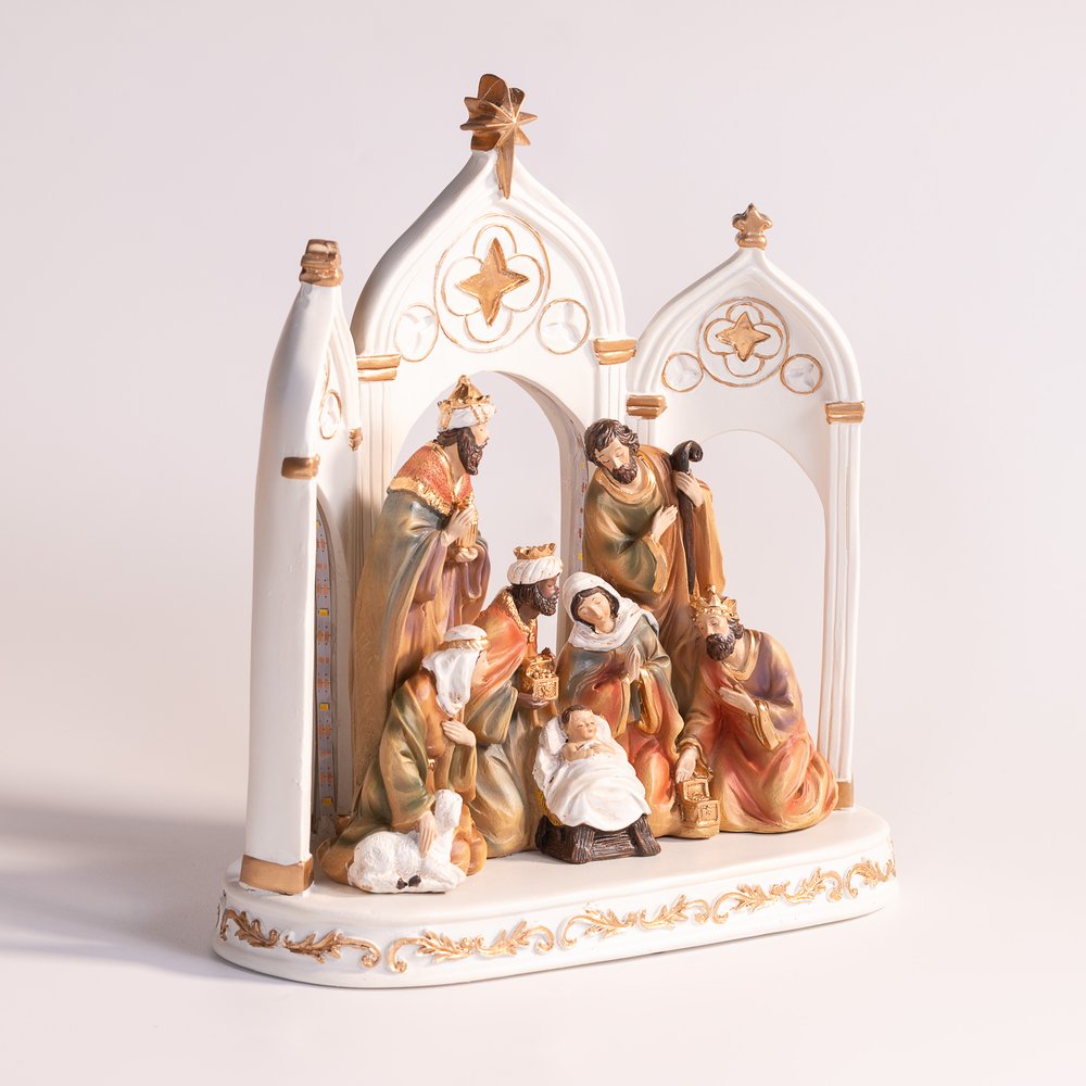 LED Lighted One-Piece Nativity Beneath Arches - 12" (H)