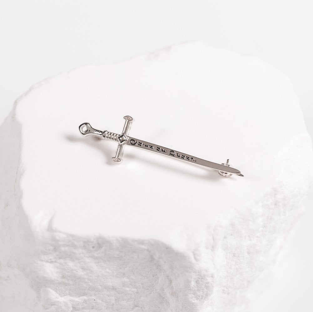 Sterling Silver St. Michael Quis ut Deus Sword Lapel Pin