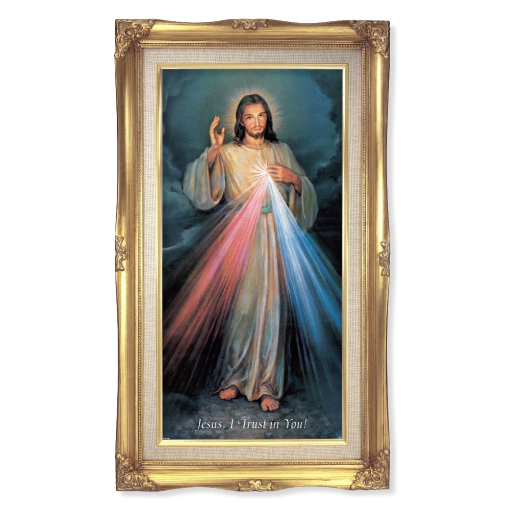 Divine Mercy Gold Leaf Framed Print - 14" x 24"