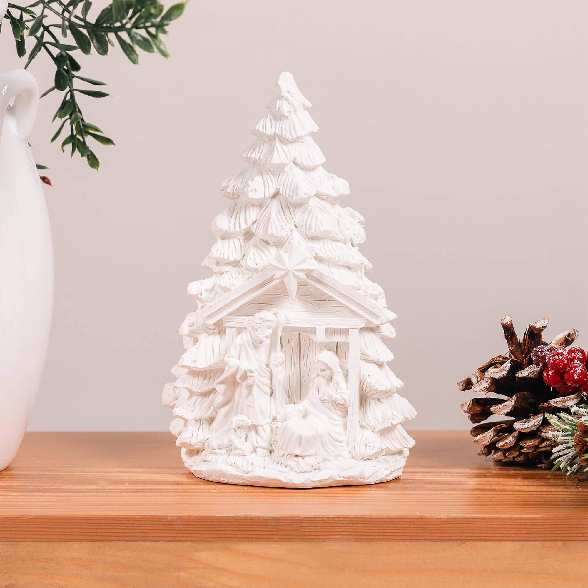 Ivory Resin Christmas Tree One-Piece Nativity - 6"