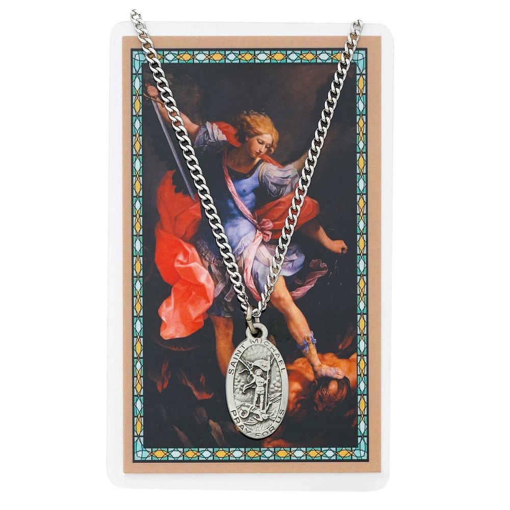 St. Michael Oval Medal Necklace & Prayer Card Set