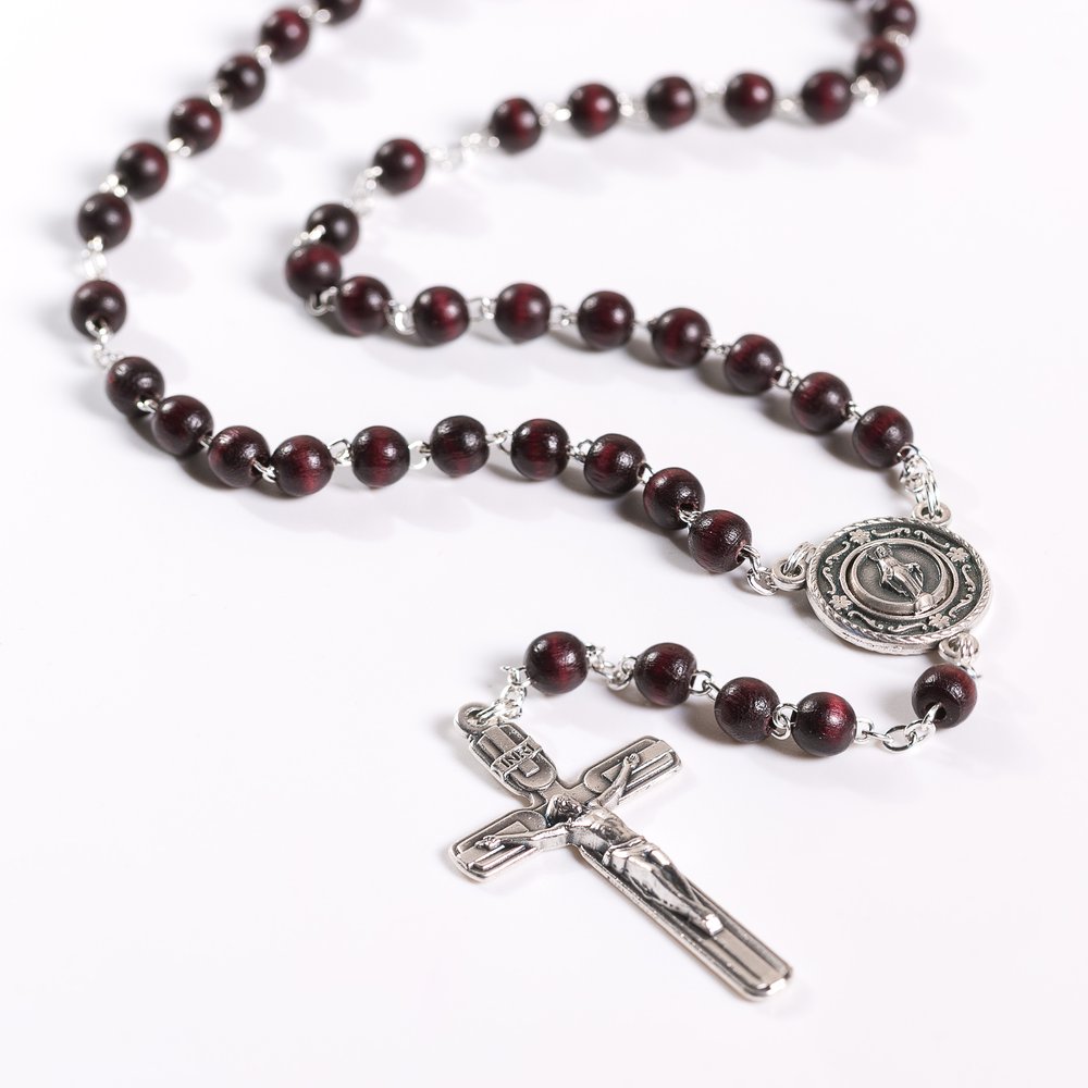 Italian Mahogany Divine Mercy Rosary & Matching Rosary Box Set