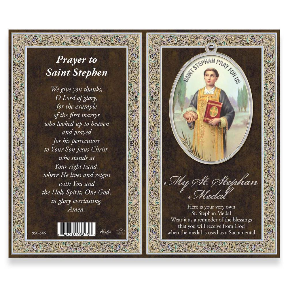 St. Stephen Pewter Medal Necklace & Prayer Card Pamphlet - 24"