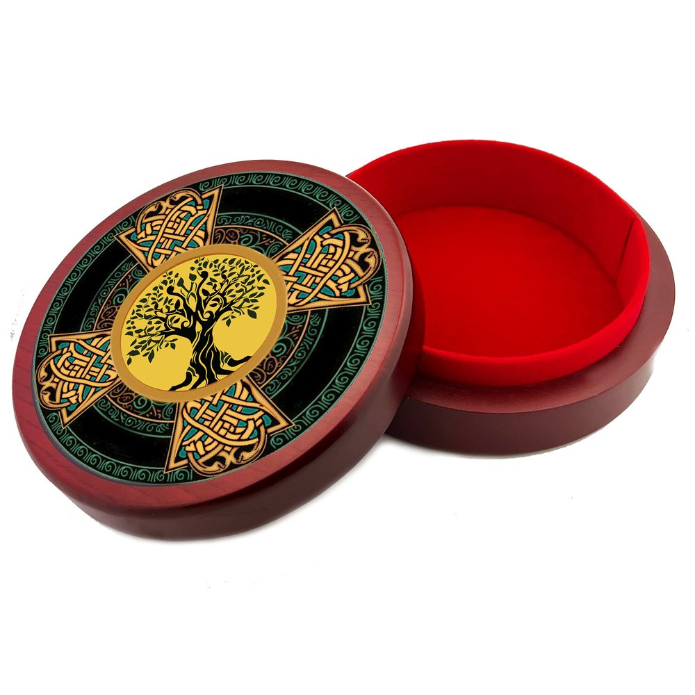 Celtic Cross Tree of Life Wood Rosary Box