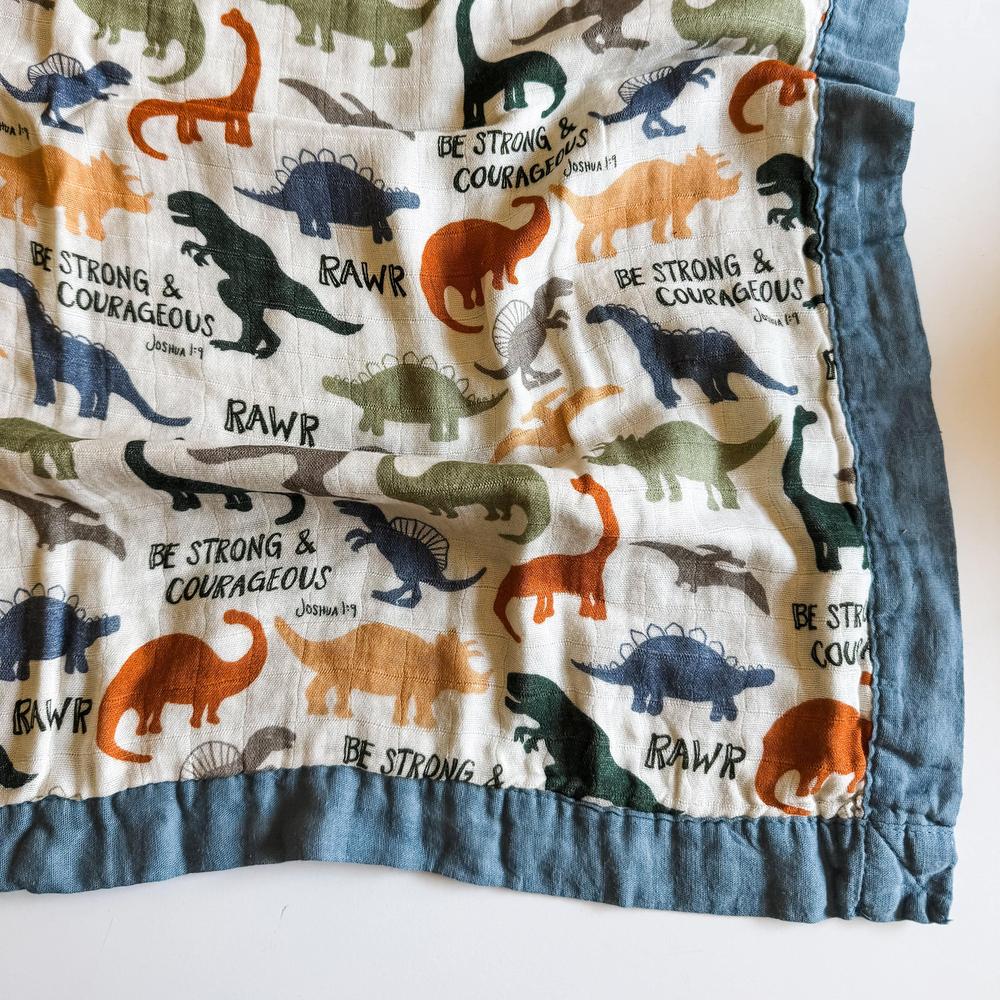 Dinosaurs "Be Strong and Courageous" Luxury Muslin Kids Blanket