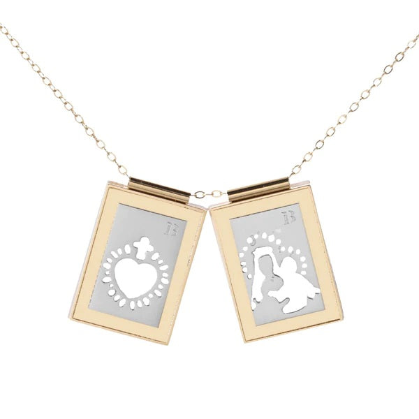 Our Lady & Sacred Heart Sterling & Gold Scapular Necklace