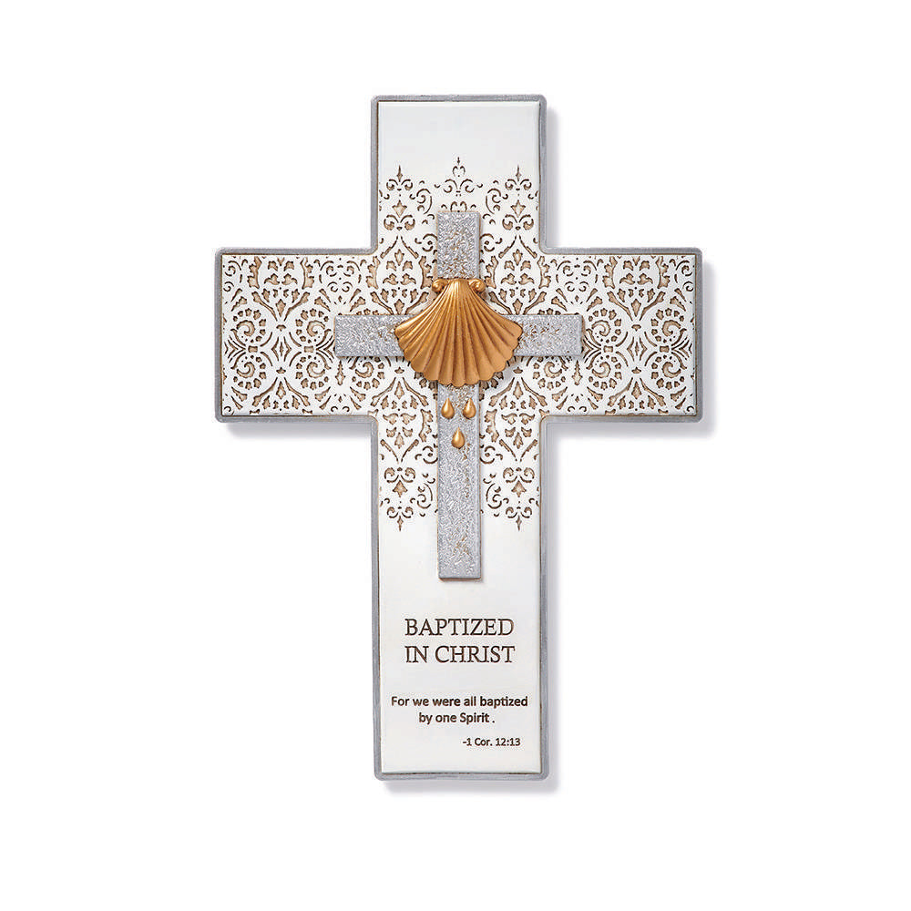 Lace & Scallop Baptism Wall Cross - 9 "