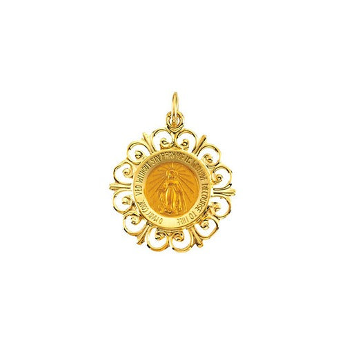 14kt Yellow 20x18mm Round Miraculous Medal
