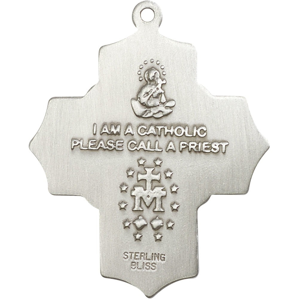 Sterling Silver 5-Way Eucharistic Cross Necklace - 24"