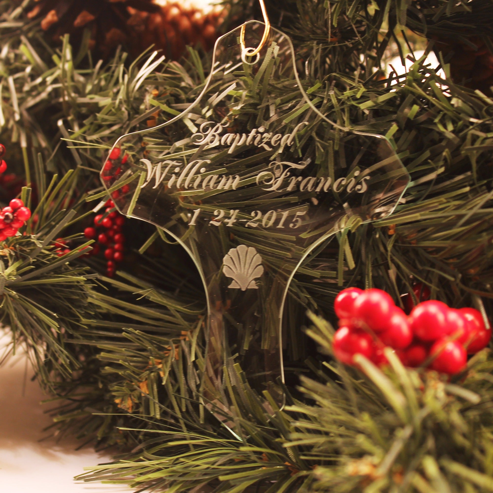 Personalized Glass Cross Baptism Ornament - 4.5" (H)