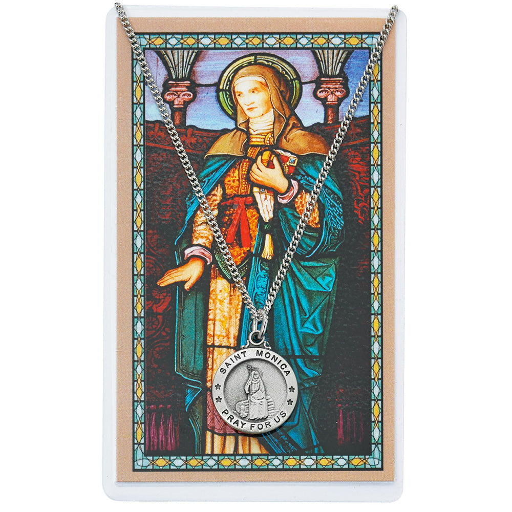 St. Monica Medal Necklace & Prayer Card Set