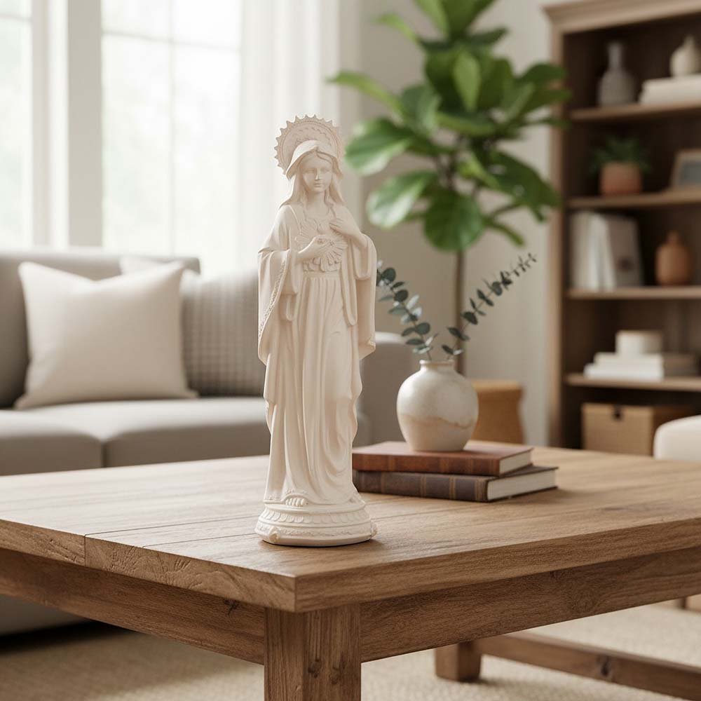 White Immaculate Heart Statue with Halo - 16"
