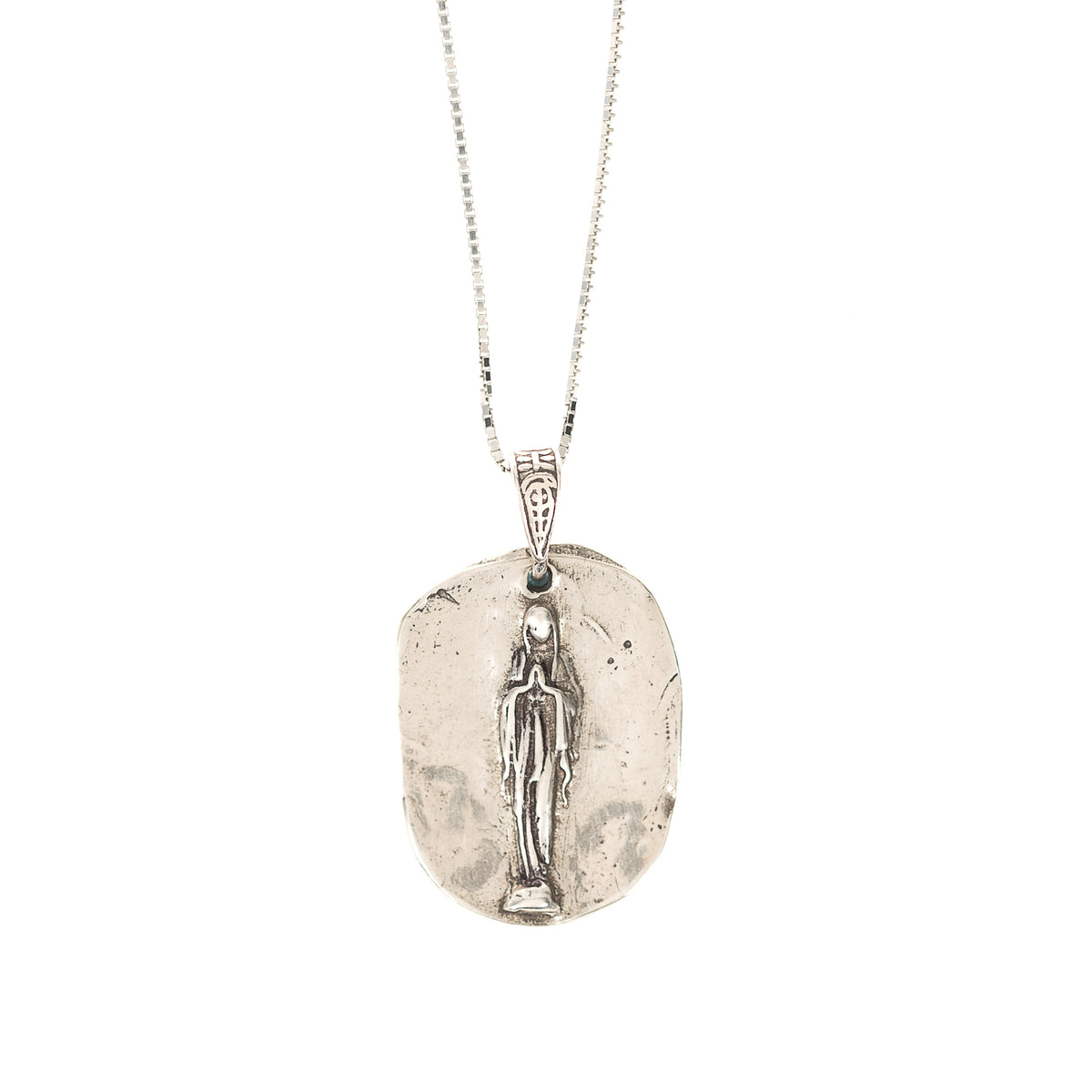 Stylized Sterling Silver Marian Pendant Necklace