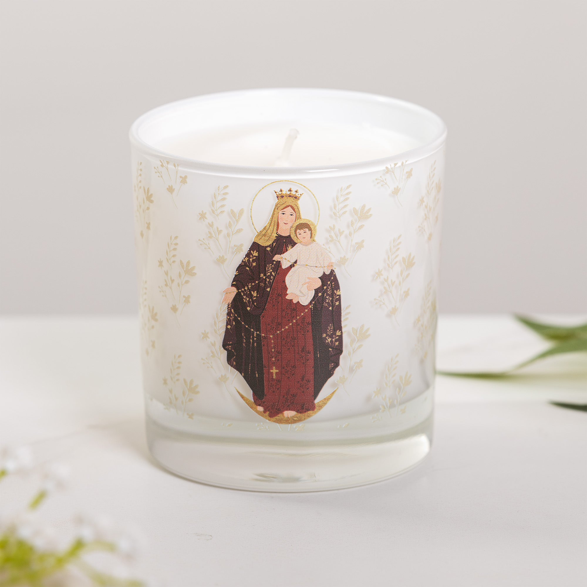 Our Lady of the Rosary Toile Candle