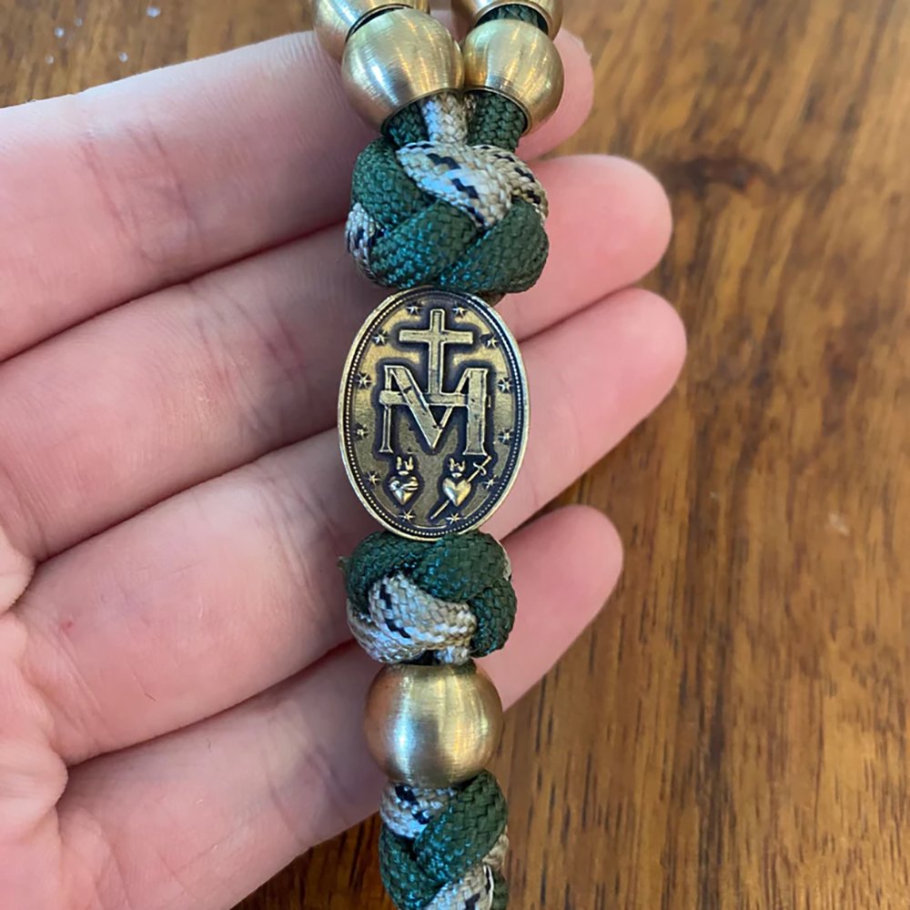 Deluxe Green Paracord & Brass Miraculous Medal Rosary