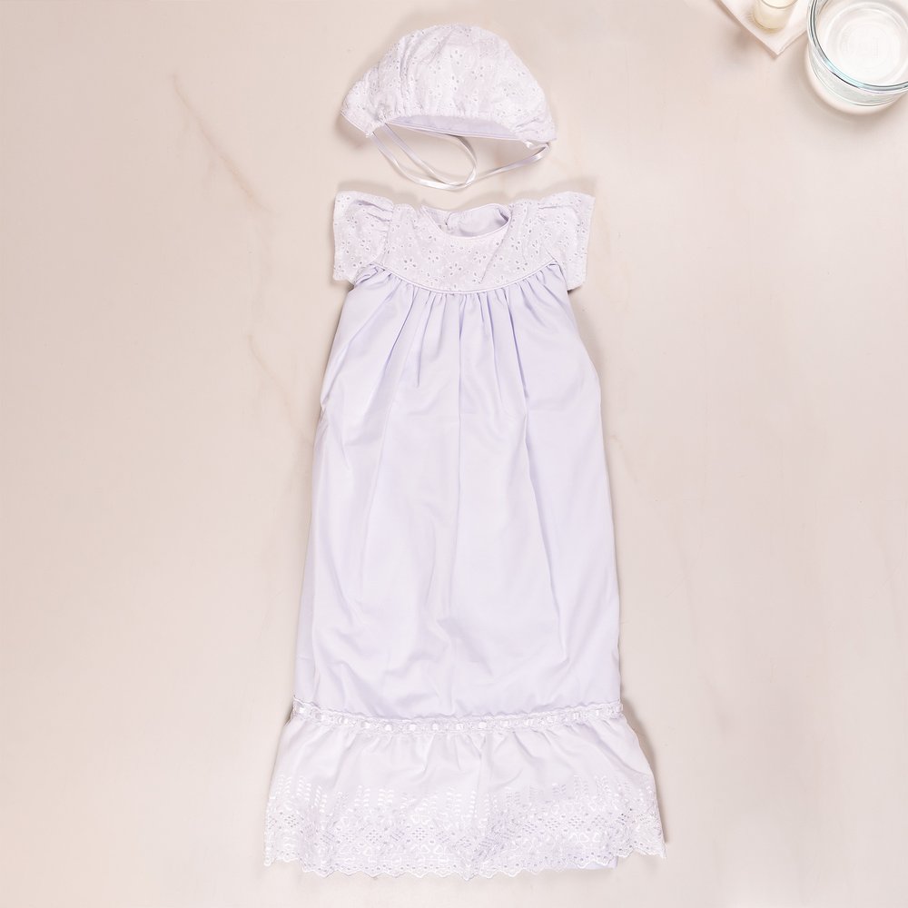 Classic Poplin Heirloom Handsewn Baptismal Gown Set - Multiple Sizes