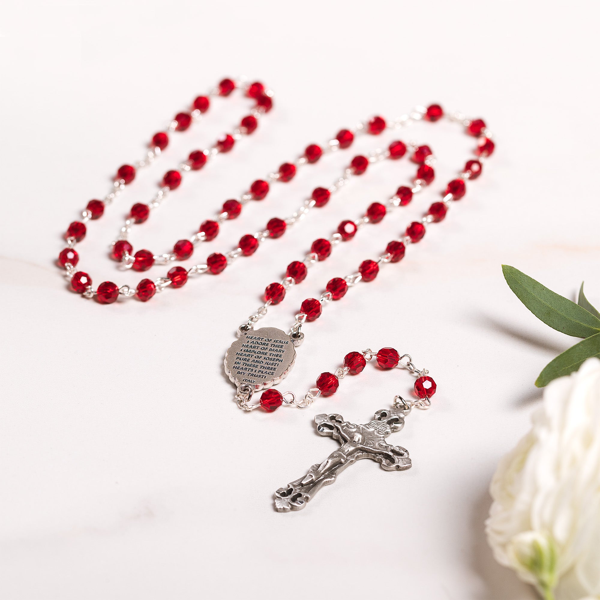 Three Hearts Red Crystal Rosary