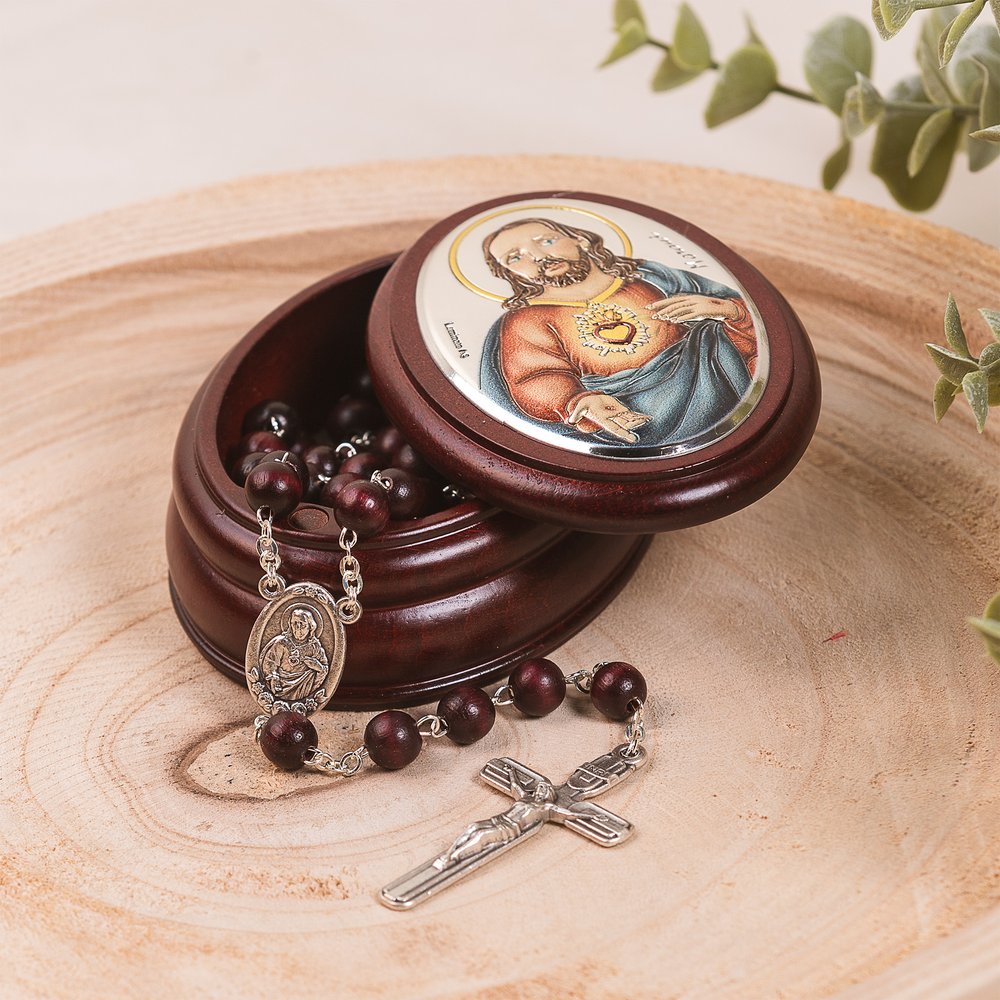 Italian Sacred Heart Rosary Box & Rosary Set