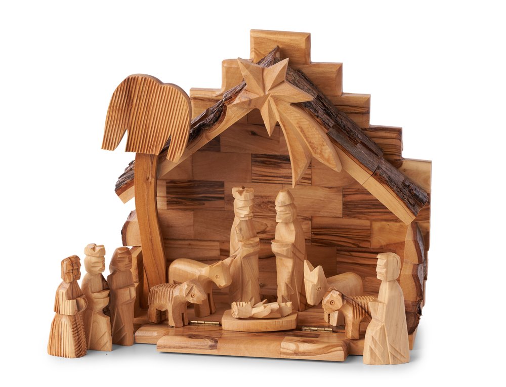 Holy Land Miniature Stable with Hard Cut Nativity Figures - 6" x 6"