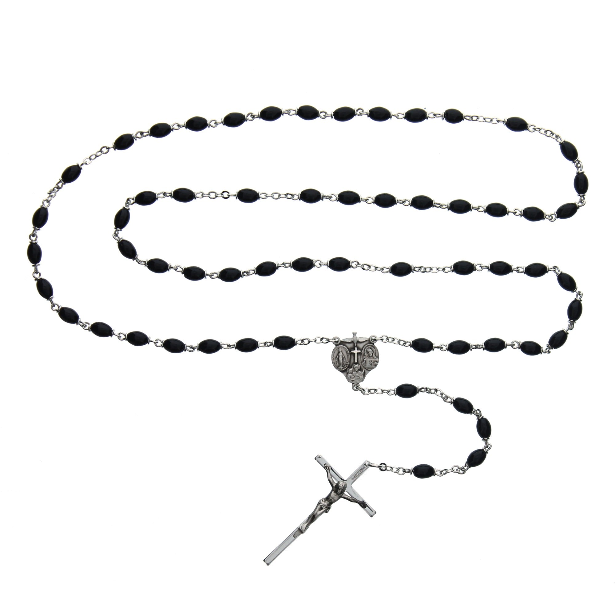 Sterling Silver Black Glass Bead Rosary