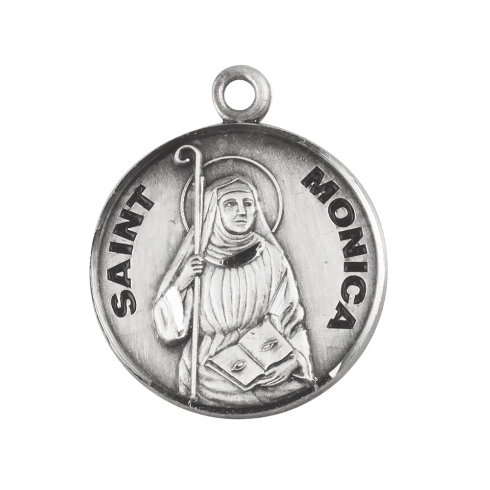Round Sterling Silver St. Monica Medal Necklace - 18"
