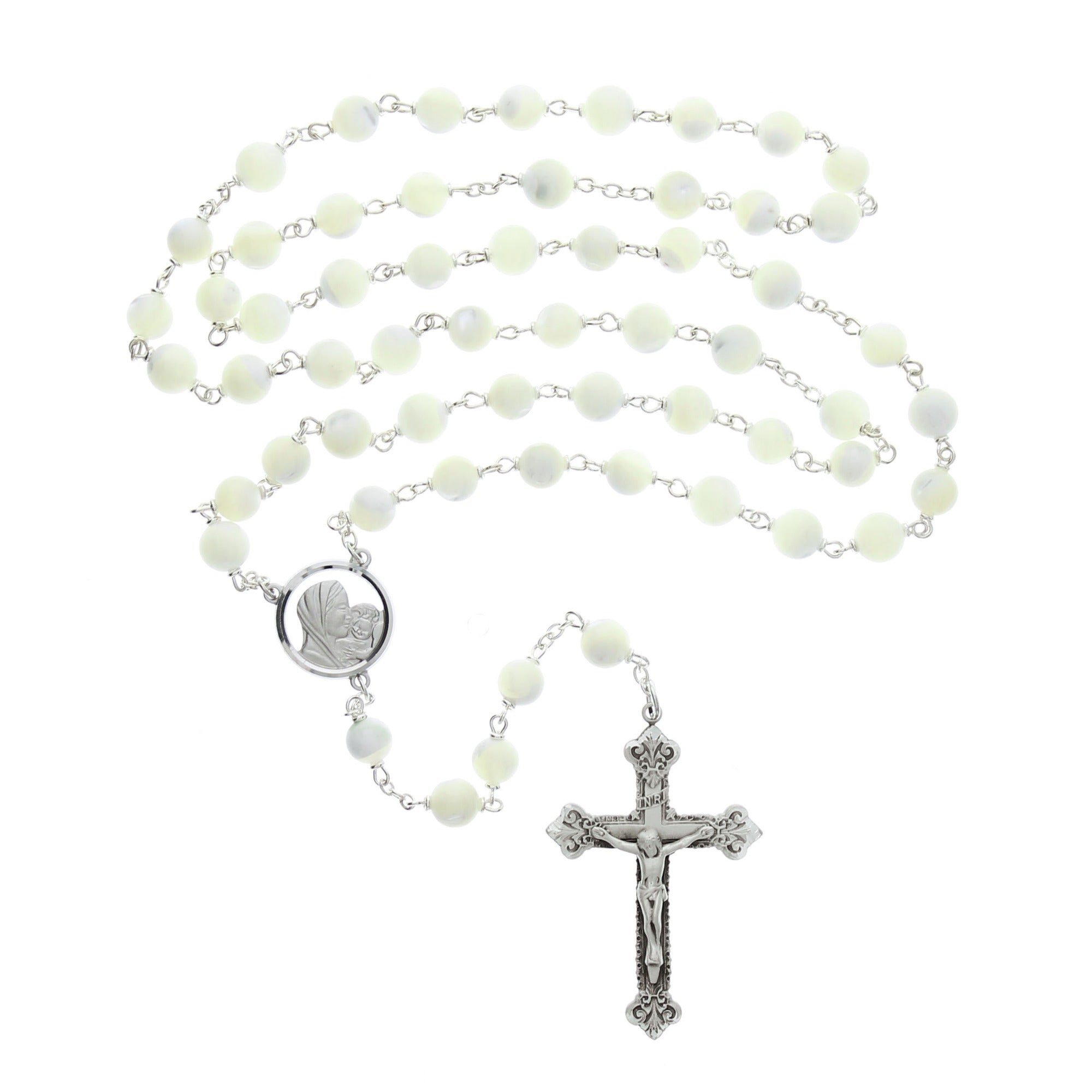 Exquisite Sterling Silver Mother of Pearl Rosary