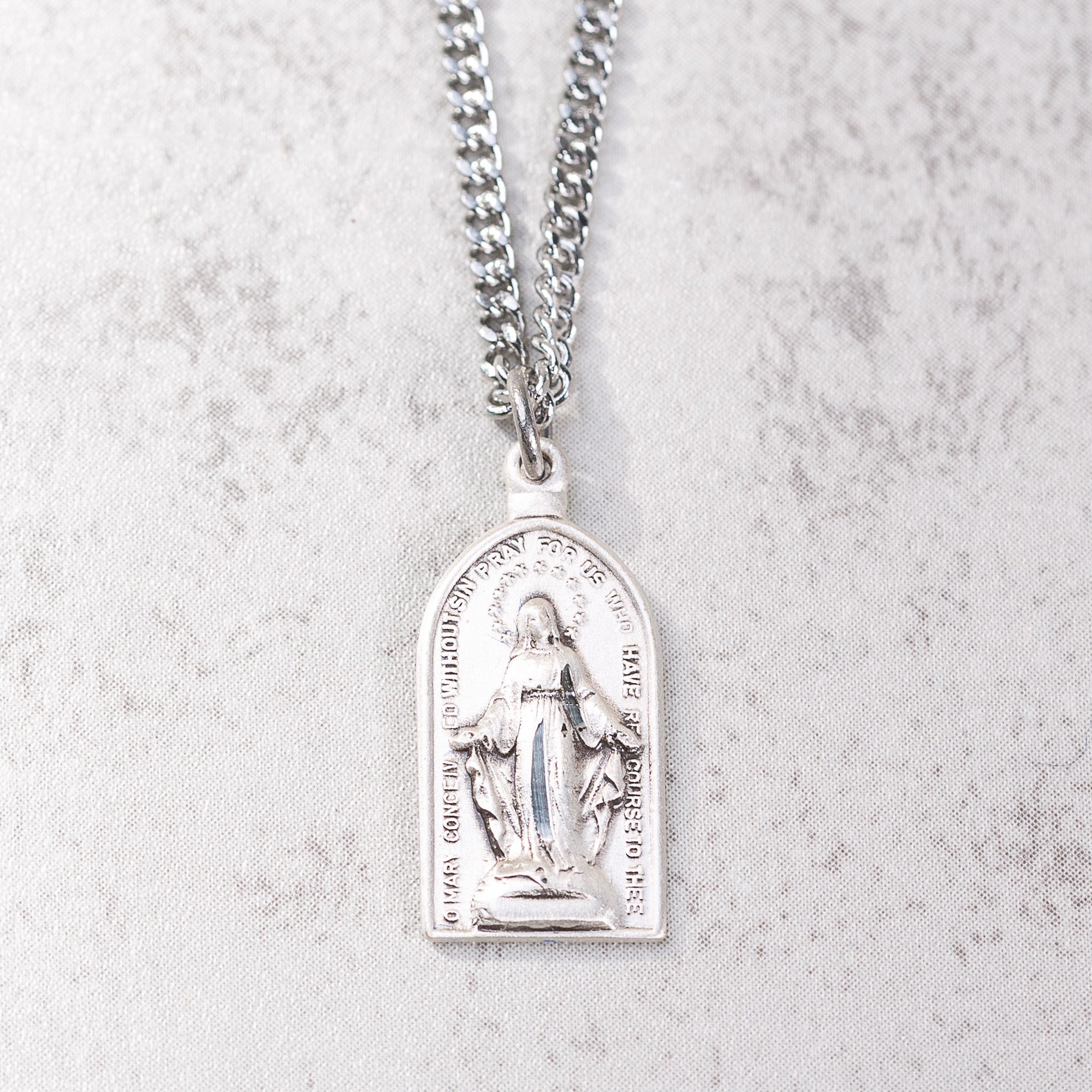 Sterling Silver Arched Miraculous Medal Necklace