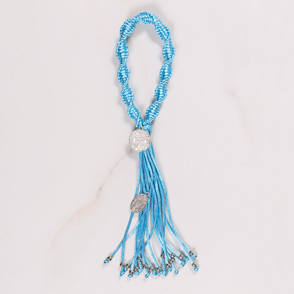 Handcrafted Knotted Light Blue Miraculous Medal  & St. Benedict Home Blessing