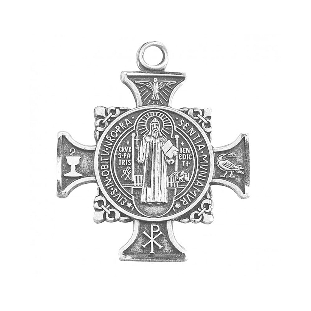 Ornate Sterling St. Benedict Medal Cross Necklace