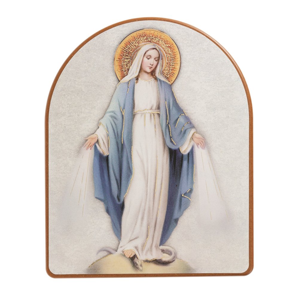 Italian Arched Wood Miraculous Mother Plaque